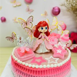 BÁNH SINH NHẬT RAU CÂU 4D CÔNG CHÚA ARIEL VÁY HỒNG CHO BÉ GÁI - GELLI – G0124002