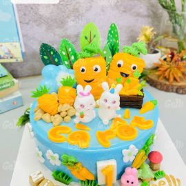 BÁNH SINH NHẬT RAU CÂU 4D CON THỎ VÀ VƯỜN CÀ RỐT CHO BÉ GÁI - GELLI – G0125008