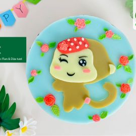 Bánh sinh nhật rau câu 2D mẫu con khỉ cho bé gái - Gelli - G0317004