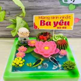 Bánh sinh nhật rau câu 3D hồ cá & hoa sen - Gelli - G0323001