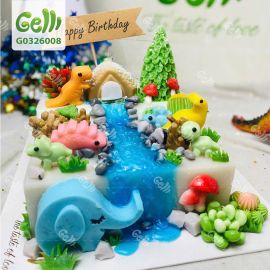 Bánh sinh nhật rau câu khủng long bên dòng suối - Gelli - G0326008