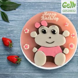 Bánh sinh nhật rau câu 2D con khỉ váy hồng - Gelli - G0520032