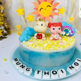 Bánh sinh nhật rau câu 4D em bé ôm bình sữa và con trâu - Gelli - G0522002