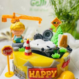 Bánh sinh nhật rau câu 4D Bé Trai Lái Siêu Xe đến công trường - Gelli -G0525021