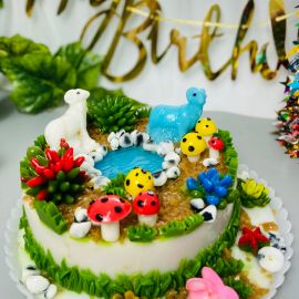 Bánh sinh nhật rau câu 2D hai chú dê bên bờ hồ - Gelli - G0620022