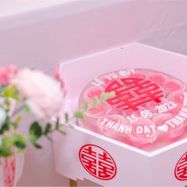 BÁNH CƯỚI RAU CÂU 3D HOA HỒNG & CHỮ HỶ - GELLI - G0623001
