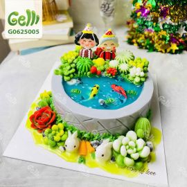 Bánh sinh nhật rau câu hồ cá & hoa sen đá - Gelli - G0625005