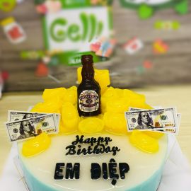 Bánh Sinh Nhật Rau Câu 2D Chai rượu và đô la - GELLI - G0720003