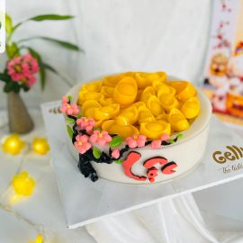 Bánh kem chúc mừng năm mới bằng rau câu 2D hũ vàng và cây đào - GELLI - G0721003