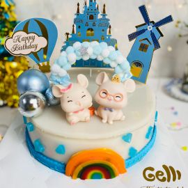 Bánh sinh nhật rau câu 4D hai bé chuột và lâu đài - Gelli - G0722006