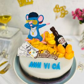 Bánh Sinh Nhật Rau Câu 4D Anh Chuột đeo kính và chai rượu - GELLI - G0722007