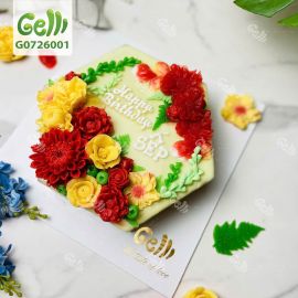 Bánh Sinh Nhật Rau Câu Lục Giác Hoa Đỏ Vàng 4D Đẹp Sang Trọng - Gelli - G0726001