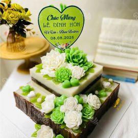 Bánh Sinh Nhật Rau Câu 2 Tầng Hoa Xanh Trắng Cho Đính Hôn - GELLI - G0825007