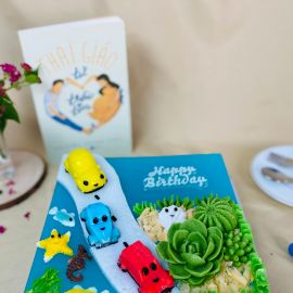 Bánh sinh nhật rau câu hình vuông - Dàn xe hơi trên bờ biển cho bé trai - Gelli - G1219012