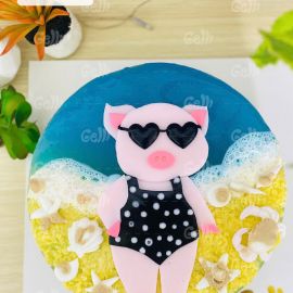 Bánh sinh nhật rau câu 2D Heo Mẹ đi tắm biển - Gelli - G1224003