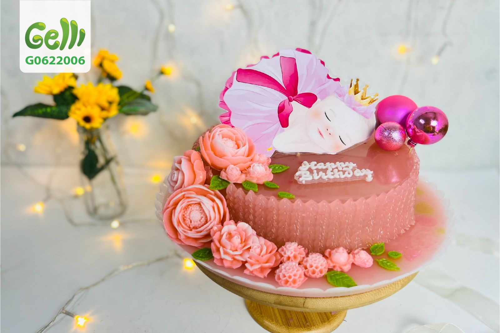 Bánh gato sinh nhật cho bé gái 1 tuổi màu hồng đáng yêu, dễ thương nhất  7316 - Bánh fondant